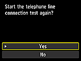 شاشة الإعداد السهل: Start the telephone line connection test again?