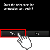 شاشة الإعداد السهل: Start the telephone line connection test again?