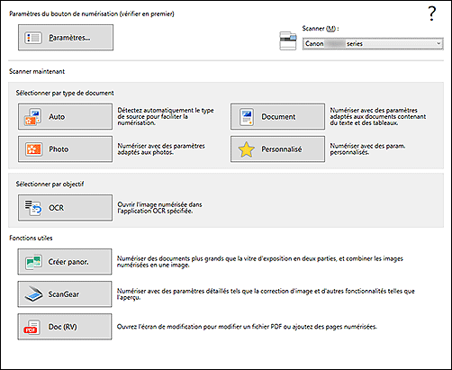 figure&nbsp;: Écran Canon IJ Scan Utility