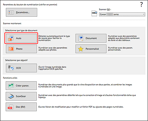 figure&nbsp;: Écran Canon IJ Scan Utility