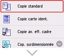 figure&nbsp;: Écran Paramètres de copie