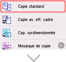 figure : Écran Paramètres de copie