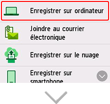 figure : écran Sélection de la destination