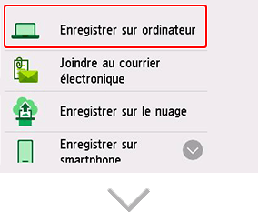 figure&nbsp;: écran Sélection de la destination