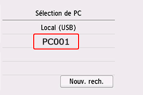 figure&nbsp;: écran Sélection de PC