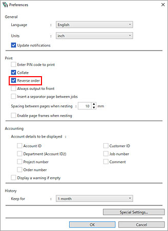 Canon : imagePROGRAF 설명서 : Windows 소프트웨어 : Direct Print Plus 가이드 : 역순으로 ...