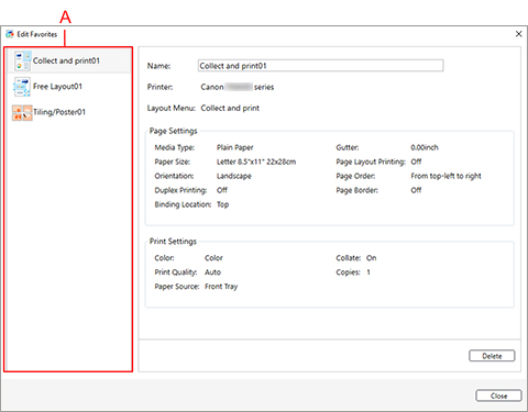 Abbildung: Die Liste im Dialogfeld „Favoriten bearbeiten“
