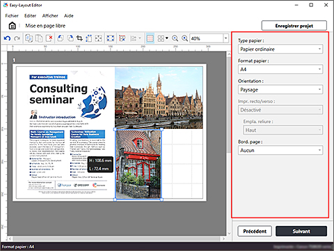figure&nbsp;: écran d'édition de Mise en page libre