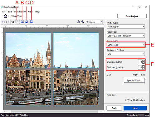 figura: La schermata di modifica di Finestre affiancate/Poster