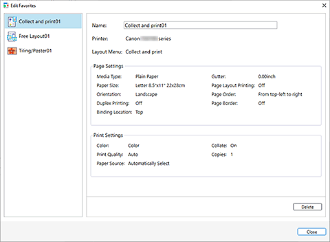 figura: Elenco nella finestra di dialogo Modifica Preferiti
