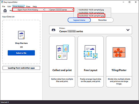 figura:Apri da cronologia stampa nel menu Cronologia di stampa