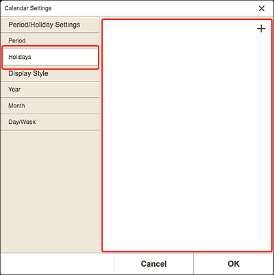 figure: Calendar Settings screen