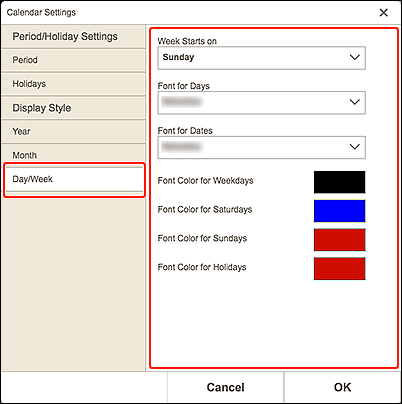 Imagen: Pantalla de configuración de calendario