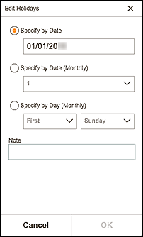 figure: Edit Holidays screen