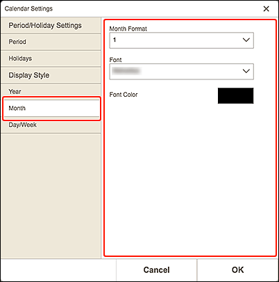 figure: Calendar Settings screen