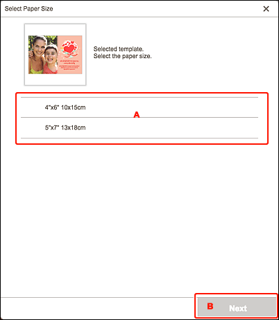 figure: Select Paper Size screen