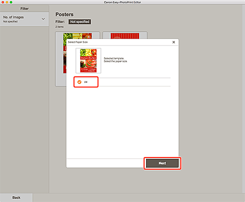 figure: Select Paper Size screen