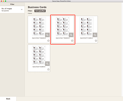 figure: Business Cards screen