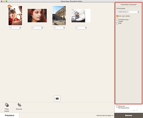 figure&nbsp;: Écran Paramètres d'impression