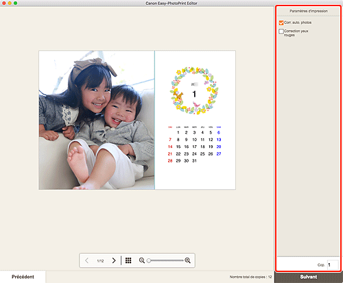 figure&nbsp;: Écran Paramètres d'impression