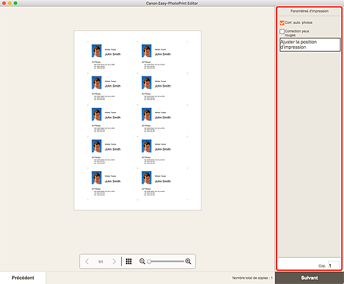 figure : Écran Paramètres d'impression