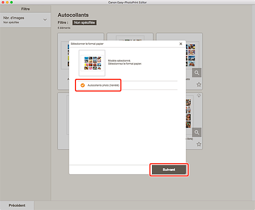 figure : Écran Sélectionner le format papier