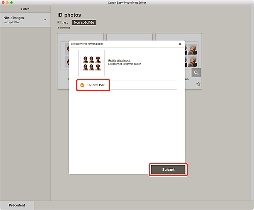 figure&nbsp;: Écran Sélectionner le format papier