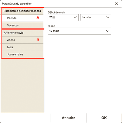 figure : Écran Paramètres du calendrier