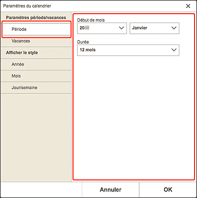 figure : Écran de la période du calendrier