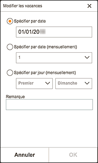 figure : Écran Modifier les vacances