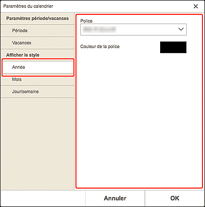 figure : Écran Afficher le style pour l'année