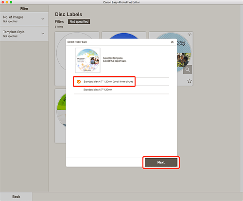figura: Schermata Seleziona formato carta