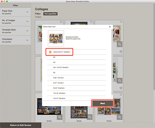 figura: Schermata Seleziona formato carta