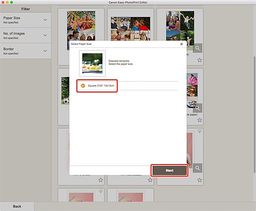 figura: Tela Selecionar Tamanho do Papel