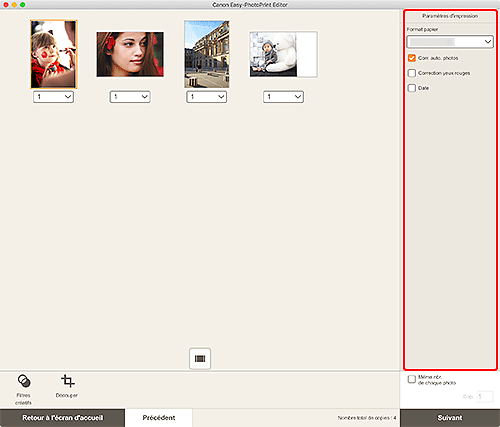 figure : Écran Paramètres d'impression
