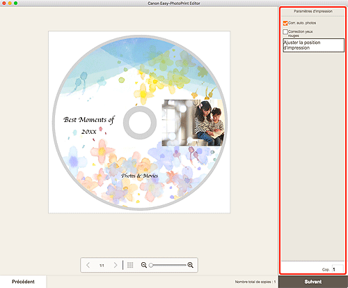 figure : Écran Paramètres d'impression