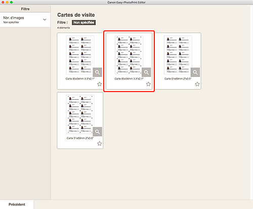 figure&nbsp;: Écran Cartes de visite