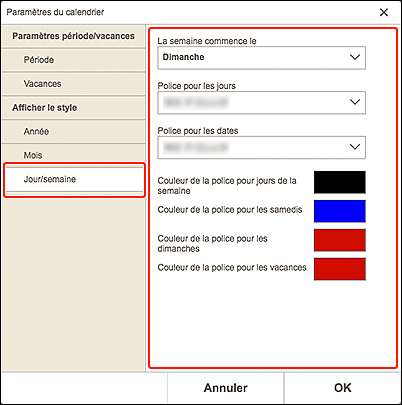 figure&nbsp;: Écran Afficher le style pour les jours/semaines
