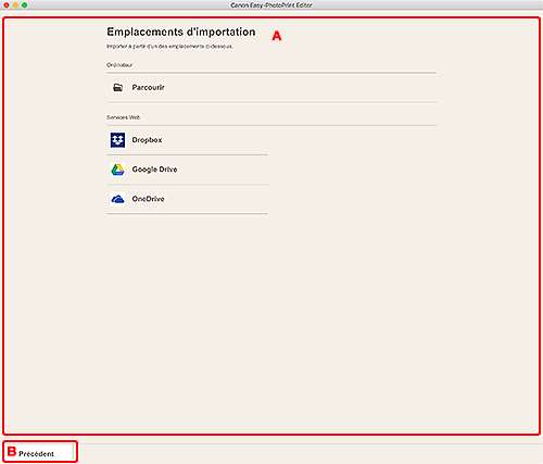 figure : Écran Emplacements d'importation