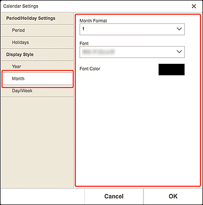 figure: Display Style for Month screen