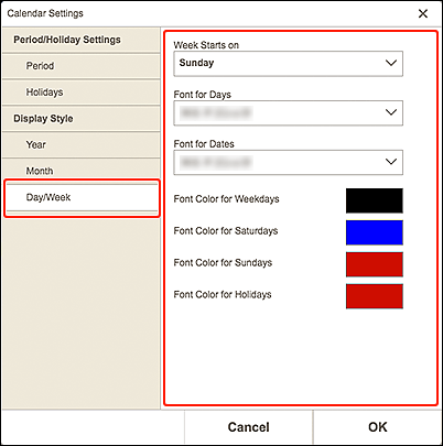 figure: Display Style for Days/Weeks screen