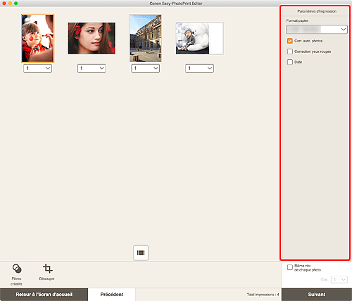 figure&nbsp;: Écran Paramètres d'impression