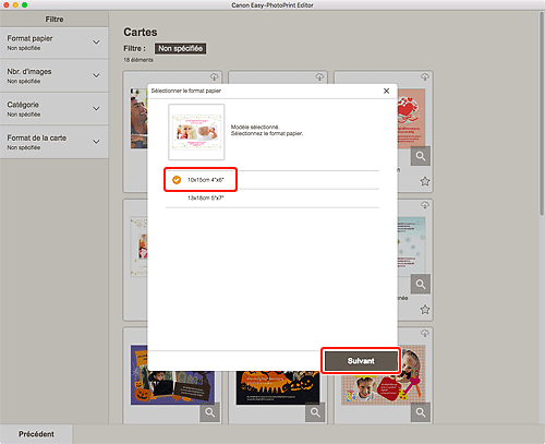 figure : Écran Sélectionner le format papier
