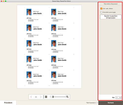 figure : Écran Paramètres d'impression
