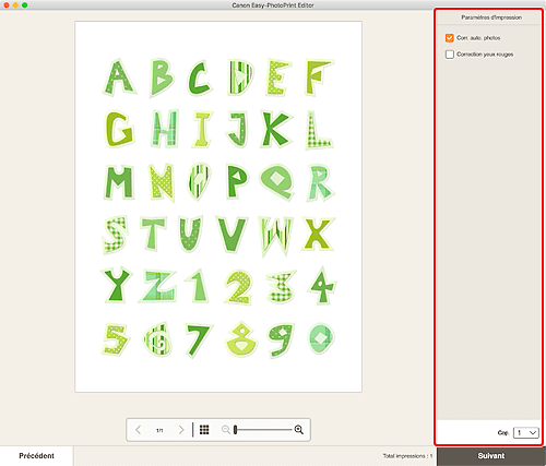 figure&nbsp;: Écran Paramètres d'impression