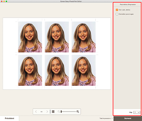figure : Écran Paramètres d'impression