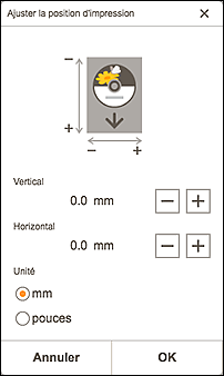 figure&nbsp;: Écran Ajuster la position d'impression