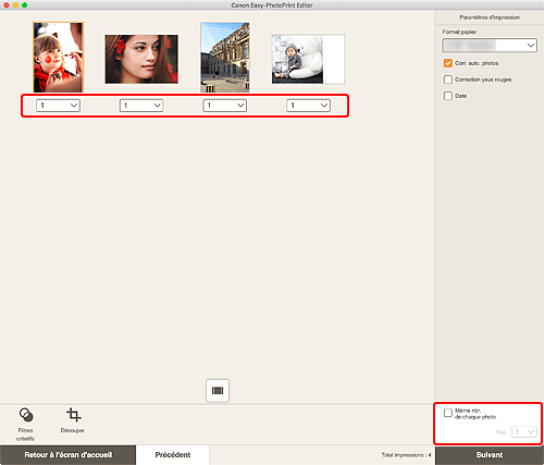 figure&nbsp;: Écran Paramètres d'impression