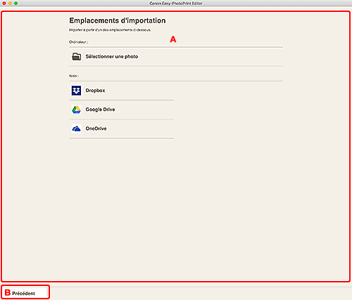 figure : Écran Emplacements d'importation