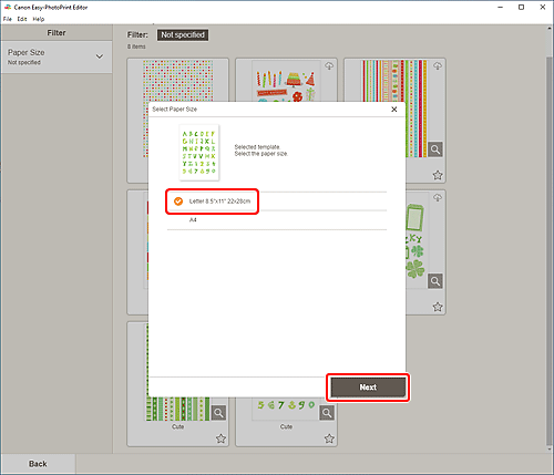 figura: Schermata Seleziona formato carta